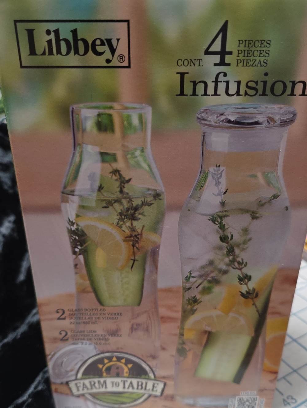 Libbey Clear Glass Infusion Bottles with Lemon & Herb Accents - 2 Btls WLids NIB